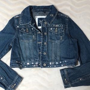 Justice denim jacket with gemstones
